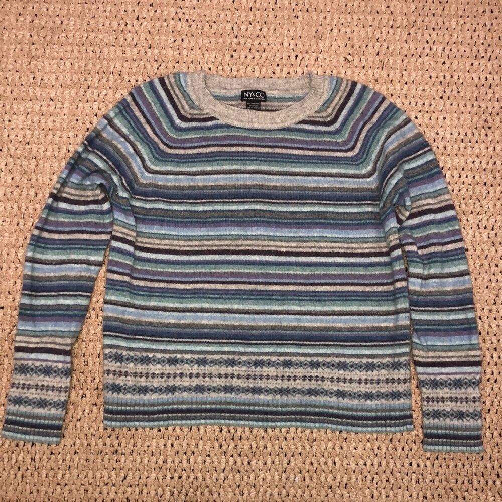 New York & Company Striped Sweater - Blue and Gray